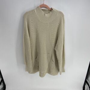 RDI Mock Neck Cream Oversize Long sleeve Ribbed Knit Sweater Womens Large